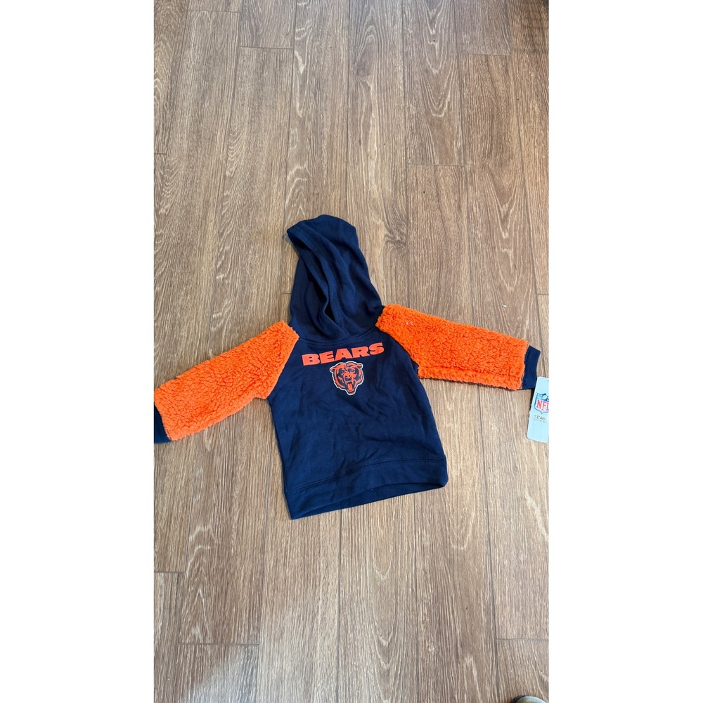 NFL Team Apparel Chicago Bears Kids Hoodie Navy Orange Sherpa Sleeves Pullover